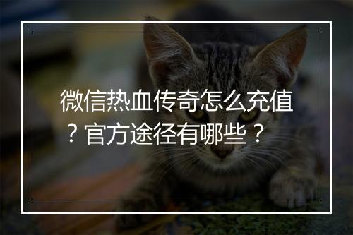 微信热血传奇怎么充值？官方途径有哪些？