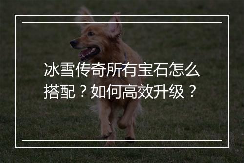 冰雪传奇所有宝石怎么搭配？如何高效升级？