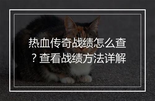 热血传奇战绩怎么查？查看战绩方法详解