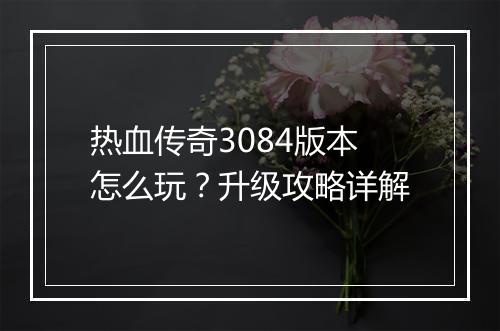 热血传奇3084版本怎么玩?升级攻略详解