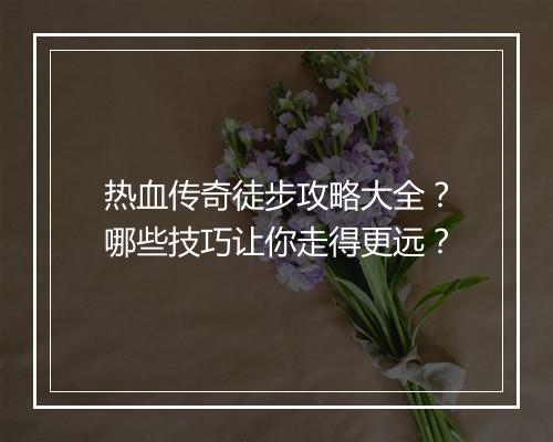 热血传奇徒步攻略大全？哪些技巧让你走得更远？