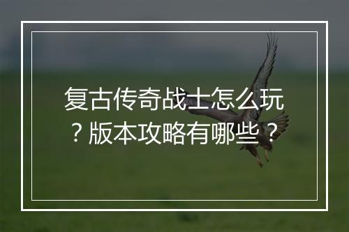 复古传奇战士怎么玩？版本攻略有哪些？