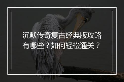 沉默传奇复古经典版攻略有哪些？如何轻松通关？