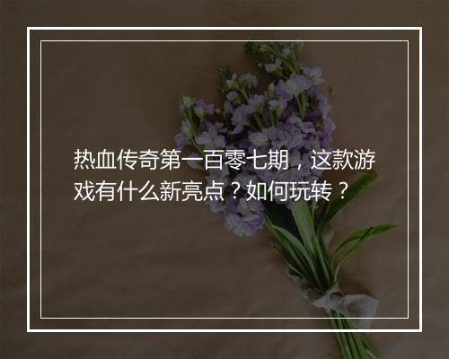 热血传奇第一百零七期，这款游戏有什么新亮点？如何玩转？