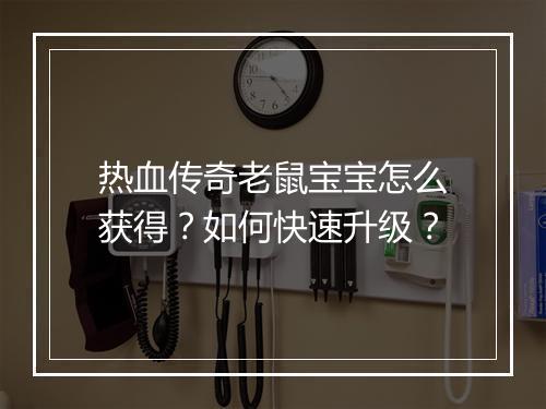 热血传奇老鼠宝宝怎么获得？如何快速升级？
