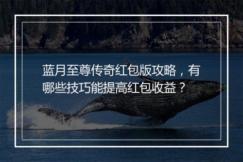 蓝月至尊传奇红包版攻略，有哪些技巧能提高红包收益？