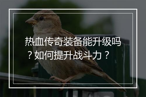 热血传奇装备能升级吗？如何提升战斗力？
