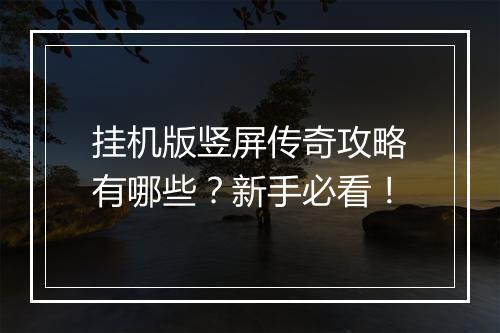 挂机版竖屏传奇攻略有哪些？新手必看！