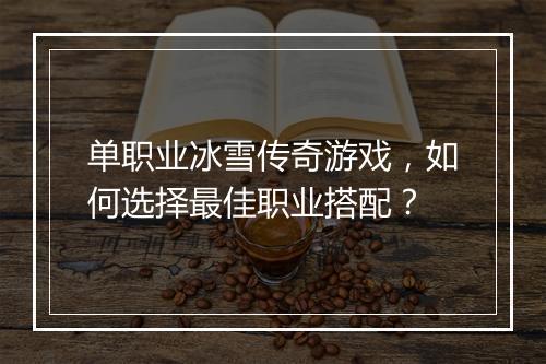 单职业冰雪传奇游戏，如何选择最佳职业搭配？