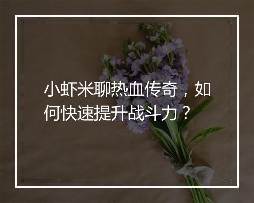 小虾米聊热血传奇，如何快速提升战斗力？