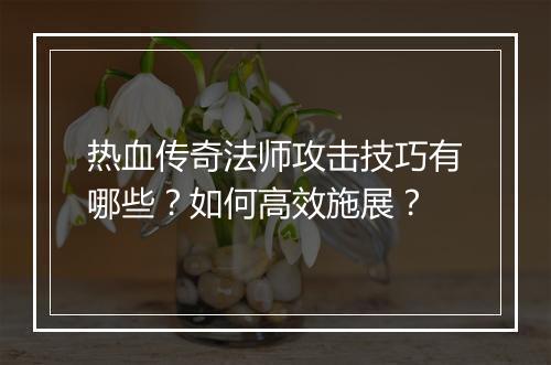热血传奇法师攻击技巧有哪些？如何高效施展？