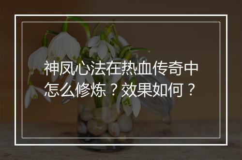神凤心法在热血传奇中怎么修炼？效果如何？
