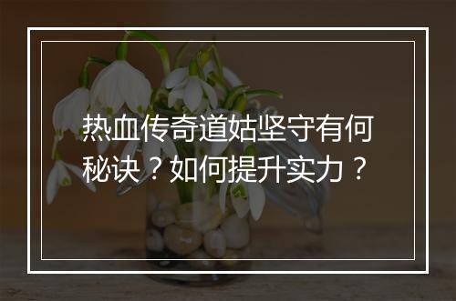 热血传奇道姑坚守有何秘诀？如何提升实力？