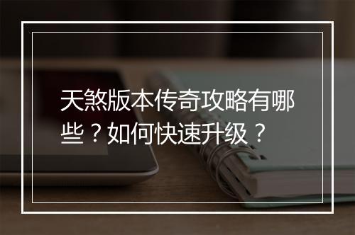 天煞版本传奇攻略有哪些？如何快速升级？