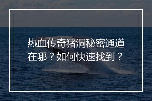热血传奇猪洞秘密通道在哪？如何快速找到？
