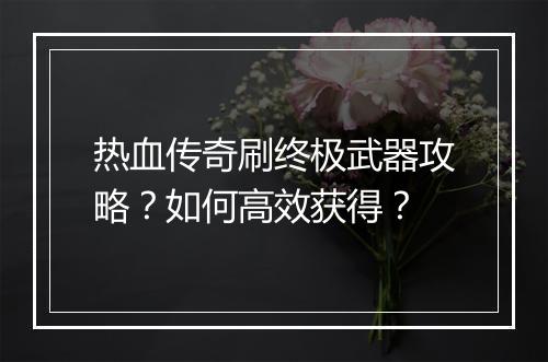 热血传奇刷终极武器攻略？如何高效获得？