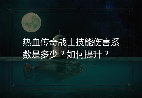 热血传奇战士技能伤害系数是多少？如何提升？
