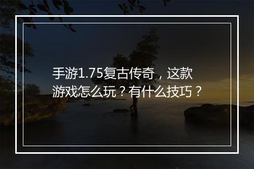 手游1.75复古传奇，这款游戏怎么玩？有什么技巧？
