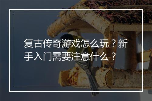 复古传奇游戏怎么玩？新手入门需要注意什么？