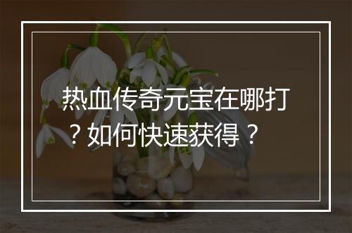 热血传奇元宝在哪打？如何快速获得？