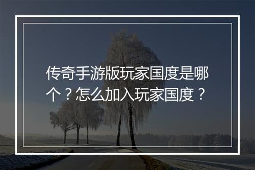 传奇手游版玩家国度是哪个？怎么加入玩家国度？