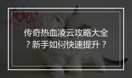 传奇热血凌云攻略大全？新手如何快速提升？