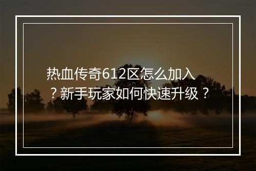 热血传奇612区怎么加入？新手玩家如何快速升级？