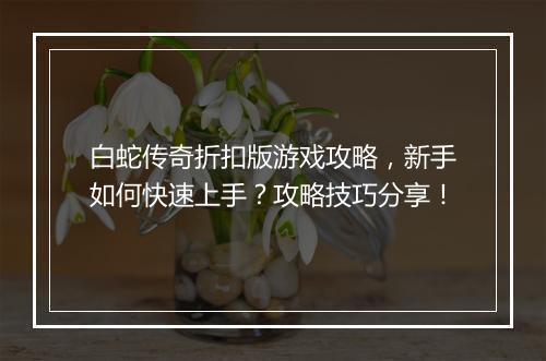 白蛇传奇折扣版游戏攻略，新手如何快速上手？攻略技巧分享！