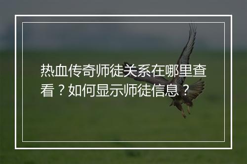 热血传奇师徒关系在哪里查看？如何显示师徒信息？