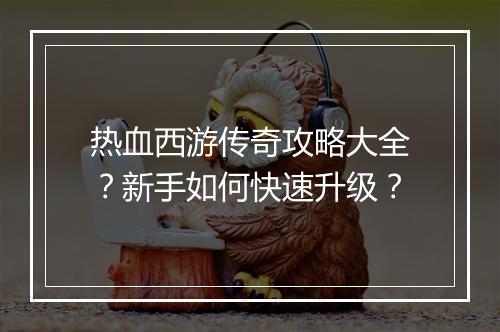 热血西游传奇攻略大全？新手如何快速升级？