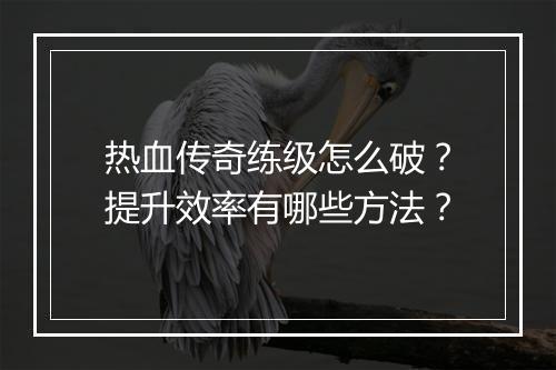 热血传奇练级怎么破？提升效率有哪些方法？