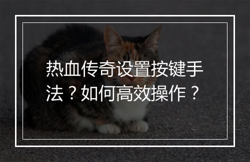 热血传奇设置按键手法？如何高效操作？