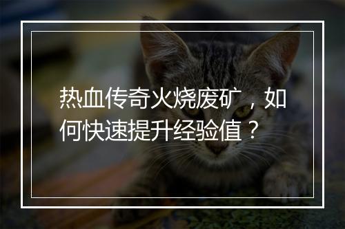 热血传奇火烧废矿，如何快速提升经验值？