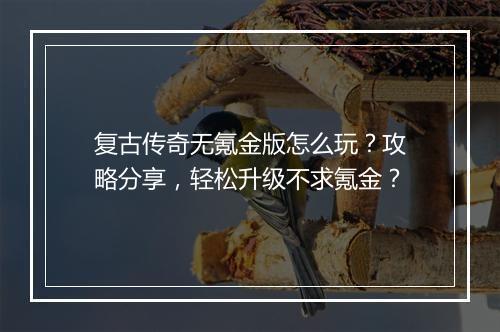 复古传奇无氪金版怎么玩？攻略分享，轻松升级不求氪金？