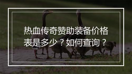 热血传奇赞助装备价格表是多少？如何查询？