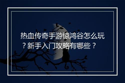 热血传奇手游惊鸿谷怎么玩？新手入门攻略有哪些？