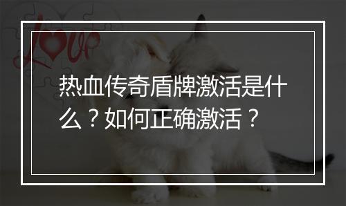 热血传奇盾牌激活是什么？如何正确激活？