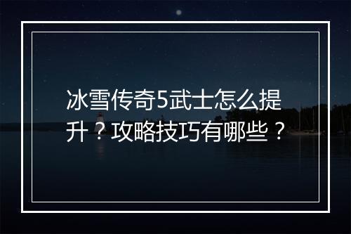 冰雪传奇5武士怎么提升？攻略技巧有哪些？