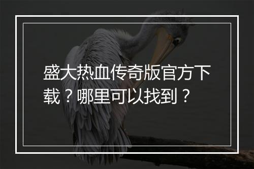 盛大热血传奇版官方下载？哪里可以找到？