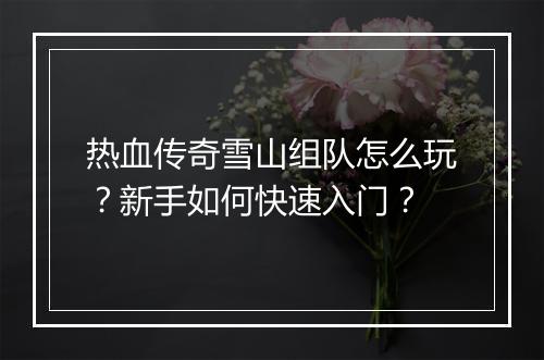 热血传奇雪山组队怎么玩？新手如何快速入门？