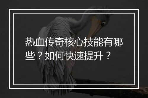 热血传奇核心技能有哪些？如何快速提升？