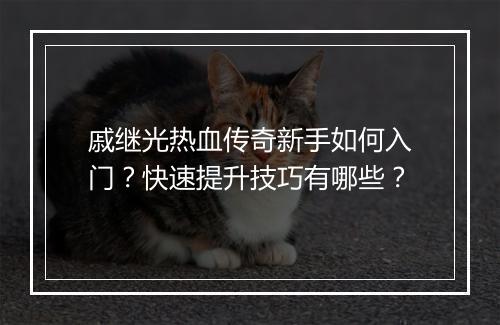 戚继光热血传奇新手如何入门？快速提升技巧有哪些？