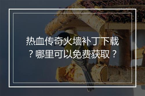 热血传奇火墙补丁下载？哪里可以免费获取？