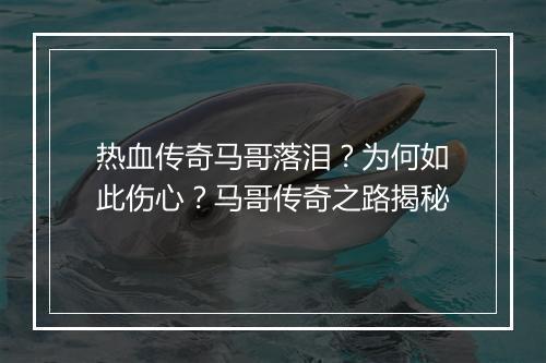 热血传奇马哥落泪？为何如此伤心？马哥传奇之路揭秘