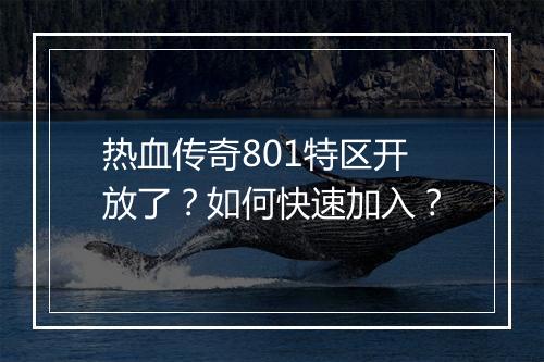 热血传奇801特区开放了？如何快速加入？