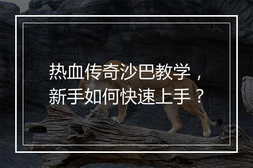 热血传奇沙巴教学，新手如何快速上手？
