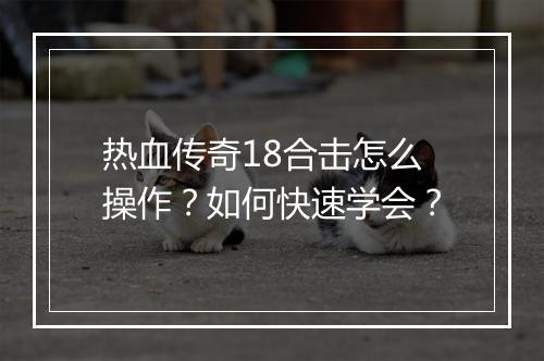 热血传奇18合击怎么操作？如何快速学会？