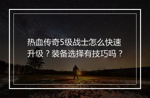 热血传奇5级战士怎么快速升级？装备选择有技巧吗？