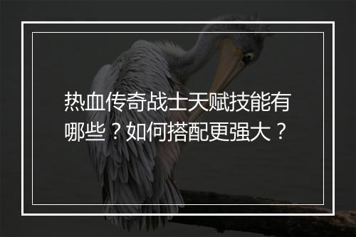 热血传奇战士天赋技能有哪些？如何搭配更强大？