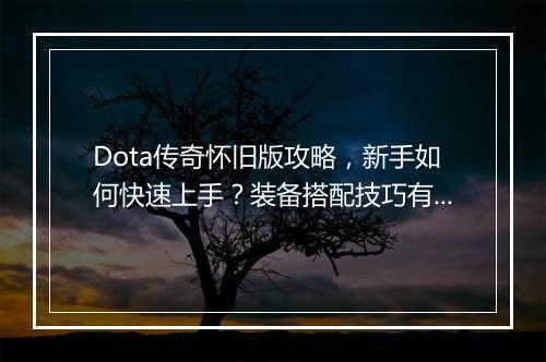 Dota传奇怀旧版攻略，新手如何快速上手？装备搭配技巧有哪些？